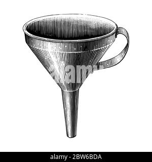 Vintage funnel hand drawing engraving illustration black and white clip art isolated on white background Stock Vector
