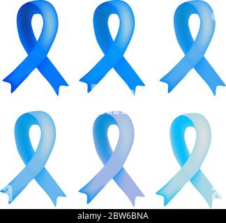 A set of six shades of blue ribbons. World Prostate Cancer Day. Infographics. Vector illustration on isolated background Stock Vector