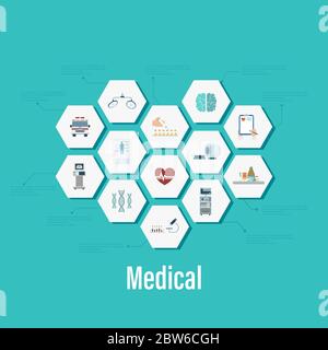 Medical infographic with medical icons flat design vector illustration Stock Vector