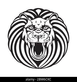 Lion. Hand drawing roaring lion vector illustration. Roaring lion head logo. Part of set. Stock Vector