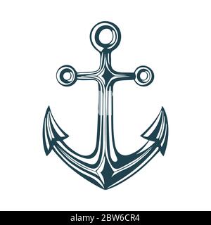 Boat anchor. Hand drawn boat anchor vector illustration. Vintage anchor engraving style drawing. Stock Vector