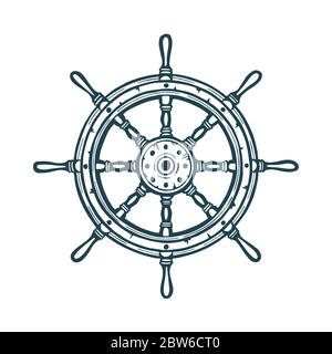 Boat helm. Boat helm hand drawn realistic vector illustration. Part of set. Stock Vector
