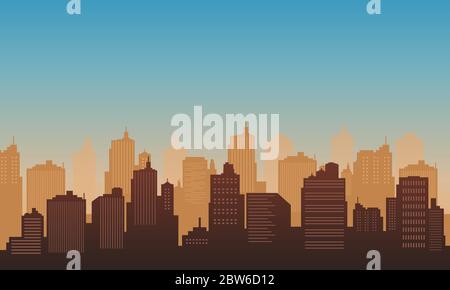 Town city of silhouette in the morning Stock Vector