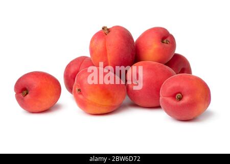 Group of fresh red velvet apricot close up on white background Stock Photo
