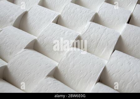 Many toilet paper rolls, texture, background Stock Photo
