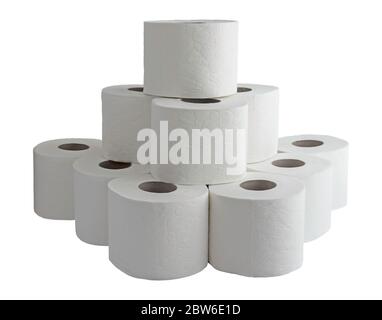 Pyramid of toilet paper rolls, isolated on white Stock Photo