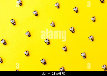 bees on yellow background for wallpaper design. Stock Photo