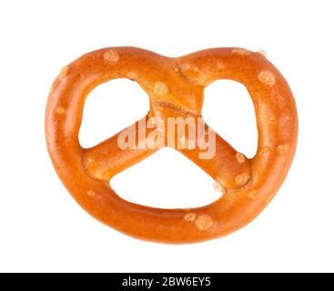 Bretzels cracker isolated on white background. Dry cracker cookies isolated. Salty snacks isolated. Top view. Stock Photo