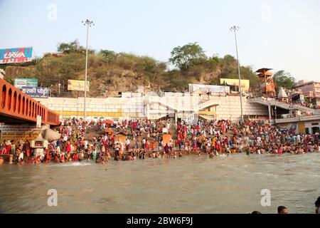 Haridwar holiest places for Hindus, Har Ki Pauri is a famous ghat on the banks of the Ganges in Haridwar, India (Photo Copyright © Saji Maramon) Stock Photo