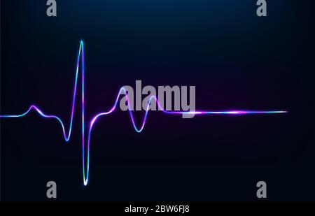 Neon heartbeat on black isolated background. Stock Vector