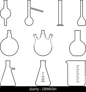 Laboratory glassware icons set. Vector thin line Stock Vector