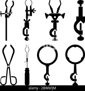Clamp holders. Laboratory accessories. Silhouette vector Stock Vector