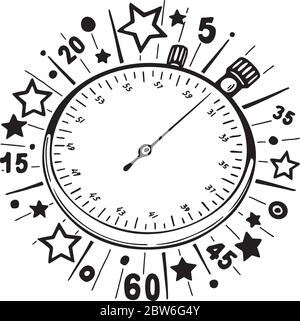 Stopwatch hand drawn vector illustration. Stopwatch sketch graphic. Time flow metaphor. Stock Vector