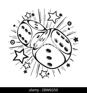 Dice gambling vector template concept. Dice hand drawn illustration.  Game dice in flight. Casino gambling. Stock Vector