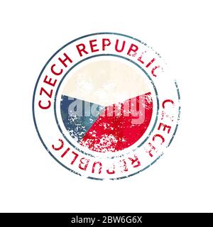 Czech Republic sign, vintage grunge imprint with flag on white Stock Vector