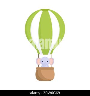 Cute baby elephant in the hot air balloon. Graphic element for childrens book, album, scrapbook, postcard, invitation, mobile game. Stock Vector
