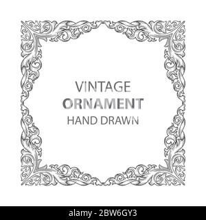 Vintage frame and ornaments. Hand drawn old style ornaments illustration. Engraving style floral ornament drawing. Part of set. Stock Vector