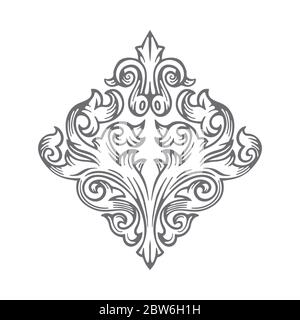 Vintage floral ornament. Hand drawn baroque victorian ornament illustration. Engraved style ornament drawing. Part of set. Stock Vector