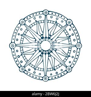 Wind rose. Vintage compass rose. Retro nautical and marine navigation compass vector illustration. Stock Vector