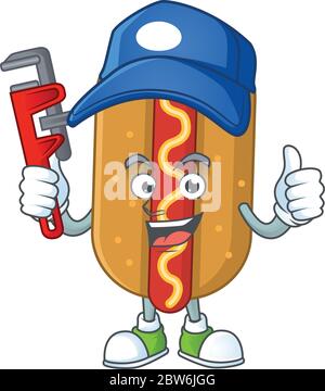 Hotdog Cartoon drawing concept work as smart Plumber Stock Vector