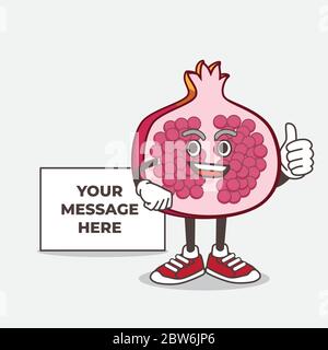 An illustration of Pomegranate Fruit cartoon mascot character with whiteboard Stock Vector