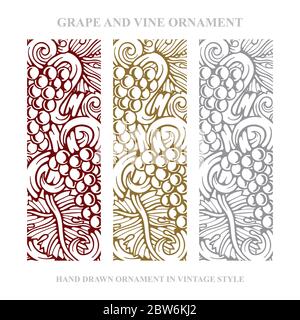 Grape. Grape bunch and vine hand drawn vector illustration. Grape and vine engraving style graphic. Stock Vector