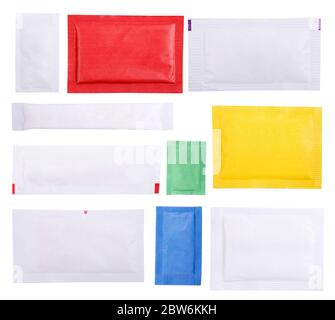 Paper sugar sachets isolated on white background Stock Photo