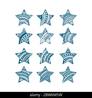 Stars. Hand drawn different stars collection. Doodle stars vector illustrations set. Part of set. Stock Vector