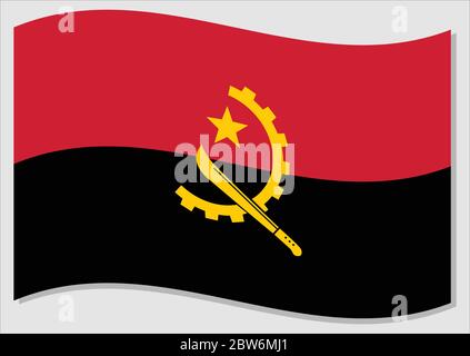 Waving flag of Angola vector graphic. Waving Angolan flag illustration. Angola country flag wavin in the wind is a symbol of freedom and independence. Stock Vector
