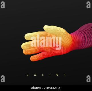Handshake. Hand open and ready to help. Human arm giving. Connection structure. 3D vector illustration for medicine, science or technology. Stock Vector