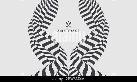 Black and white design. Pattern with optical illusion. Abstract 3D geometrical background. Vector illustration Stock Vector