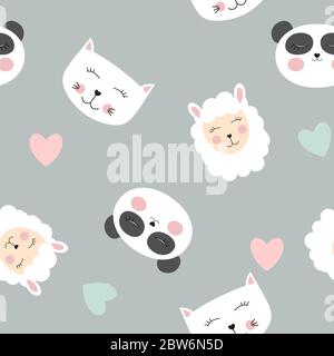 Cute animals seamless pattern background. Vector illustration Stock Vector