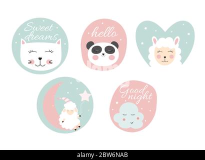 Stickers with cute animals. Vector illustration Stock Vector