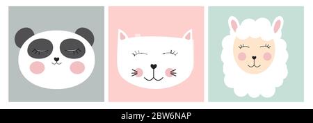 Stickers with cute animals. Vector illustration Stock Vector