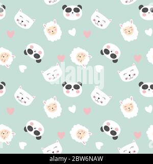 Cute animals seamless pattern background. Vector illustration Stock Vector