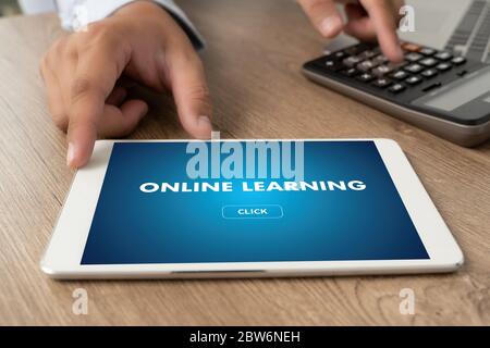 ONLINE LEARNING Connectivity Technology Coaching Skills Teach Digital Online Internet Stock Photo