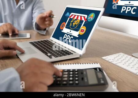 PPC - Pay Per Click concept Businessman working concept Stock Photo