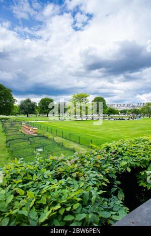 Paris. France - May 18, 2019: Tuileries Gardens in Paris. Cloudy Sky. Rainy Weather. Stock Photo