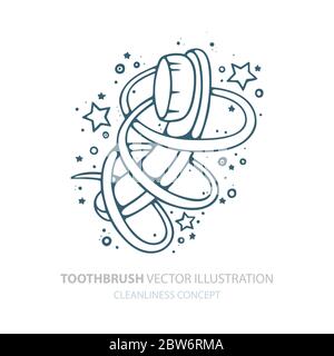 Toothbrush. Toothbrush hand drawn vector illustration. Healthcare stomatology and cleaning vector sketch drawing. Dental care concept. Dentistry symbo Stock Vector