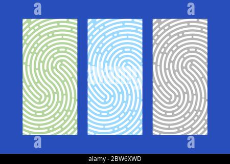 Fingerprint posters. Set of finger print line backgrounds. Vector security labels Stock Vector