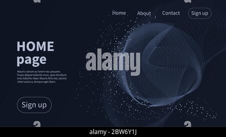 Homepage template. Futura blue landing page with waves Stock Vector