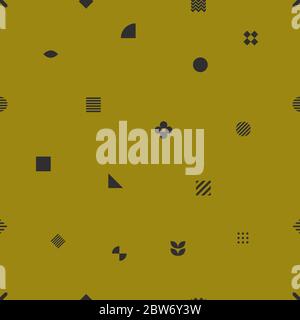 Seamless luxury gold and black memphis style pattern for textile, print, wrapping paper. Geometric shapes on golden background Stock Vector