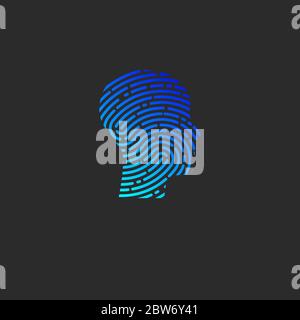 Security logo. Profile of person with fingerprint in his head. Info security icon. ID sign Stock Vector