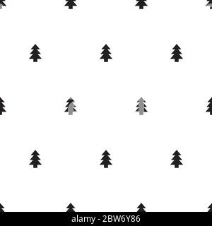 Tiny trees on white background. Seamless Christmass black tree pattern for wrapping paper or textile. Winter wallpaper Stock Vector