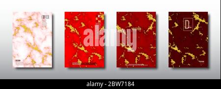 Red marble with gold foil texture seamless pattern collection. Abstract  background cards template vector design. chinese pattern swatches included in Stock Vector