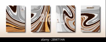 Abstract mixed gray brown and yellow paints surface collection. Pattern waves and swirls texture. Trendy background for design cover placard flyer pos Stock Vector