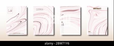 Abstract pastel pink mixture of acrylic paints surface collection. Pattern waves and swirls texture. Trendy background for design cover packaging plac Stock Vector