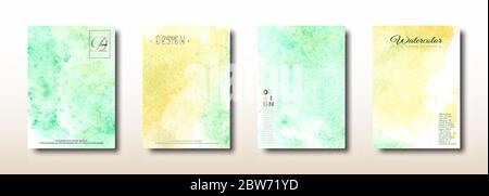 Yellow and green watercolor hand painted background collection. Trendy abstract pattern texture for design cover packaging placard flyer posters invit Stock Vector