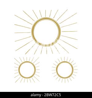 Sun. Hand drawn sun vector illustration. Frame with circle, stripes and rays. Sun sketch drawing set. Stock Vector