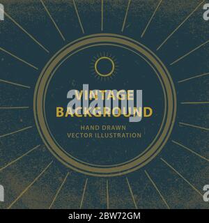 Abstract vintage background design. Sun and rays hand drawn vector illustration. Retro style sketch drawing background. Stock Vector